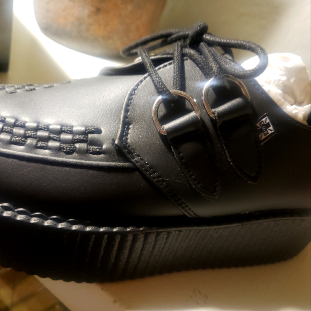 T.U.K, vegan, black Creepers! Same lift as a DOCM, but lightweight on the feet.